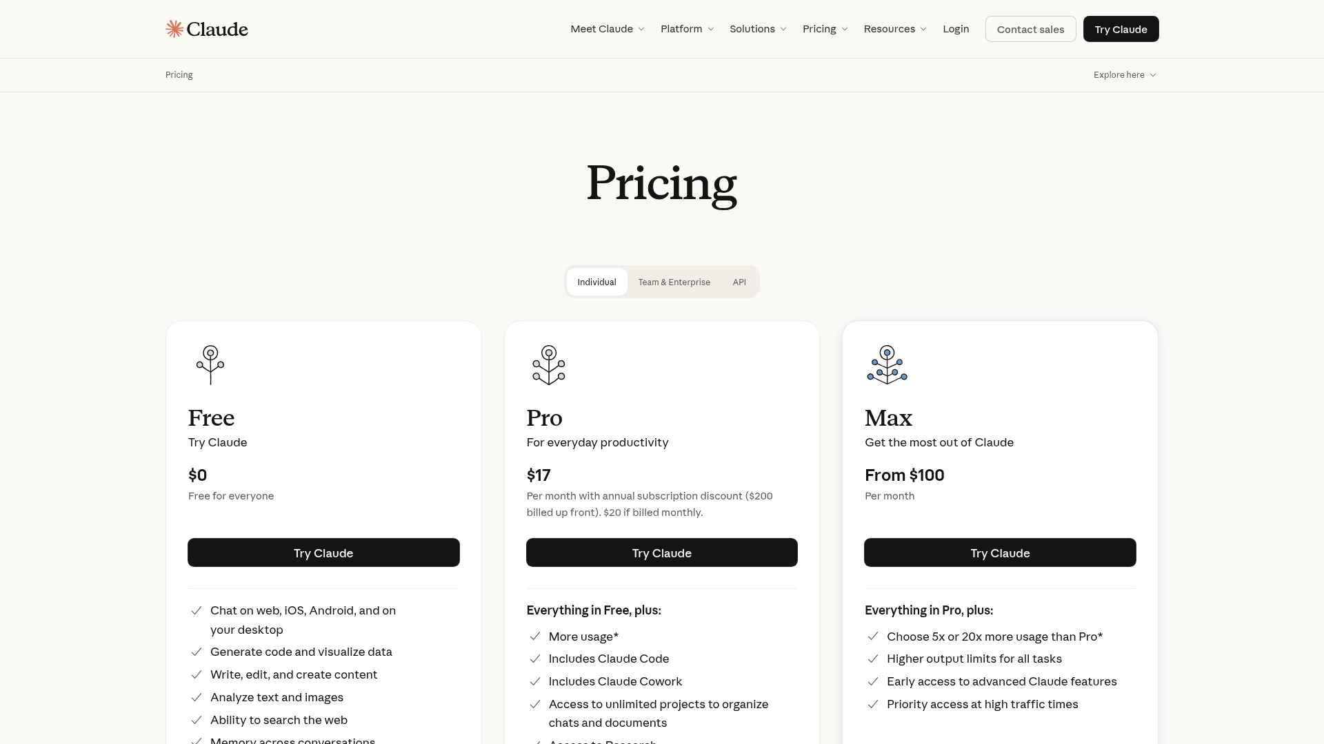 Claude pricing page