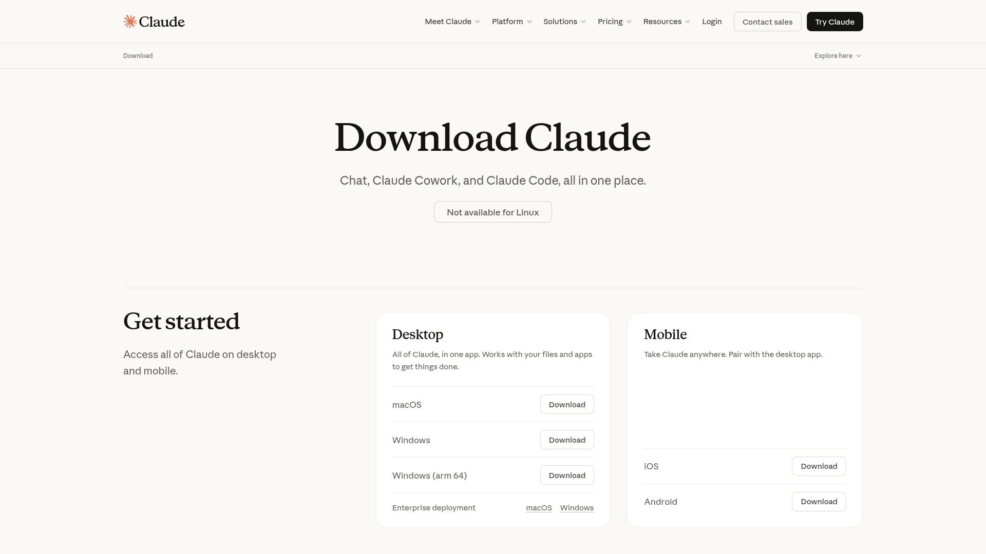 Claude desktop download page