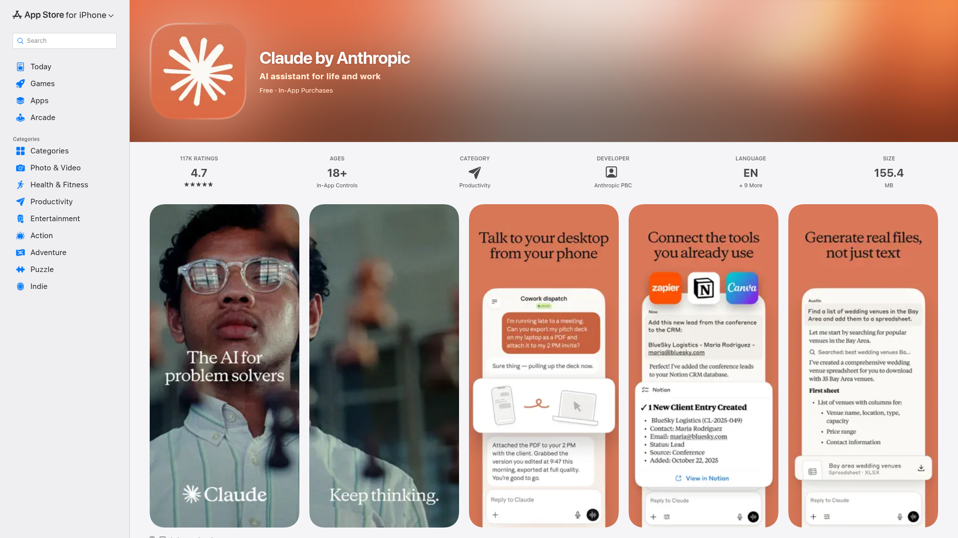 Claude in the iOS App Store