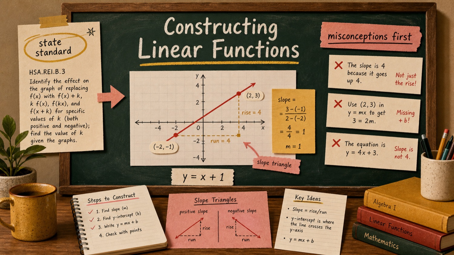 Constructing linear functions lesson built around the state standard and the misconceptions students have first